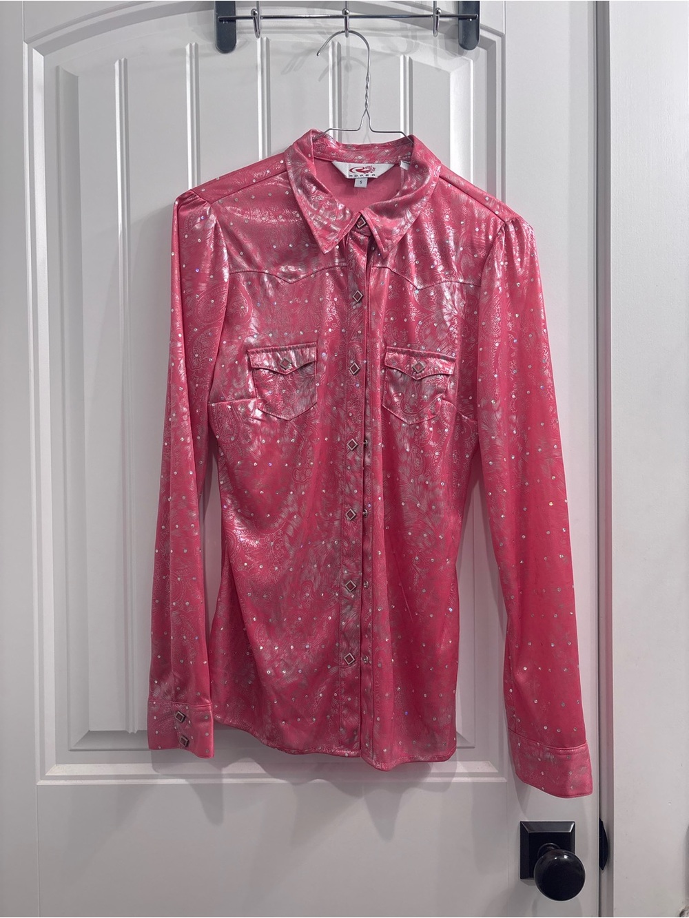 Roper Pink Metallic Print Western Button-Down Shirt
